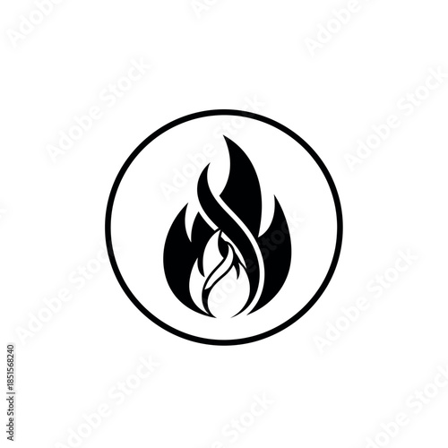 Stylized Fire Icon in Circle.