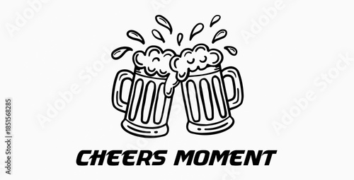 Beer Toast Mug Outline Icon Foamy Beer Glass Symbol Isolated On White Background