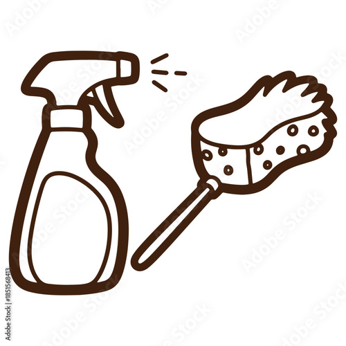 Illustration of a spray bottle and a duster for cleaning isolated on a white background