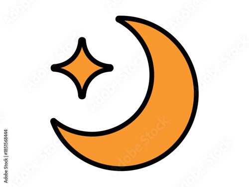 Orange crescent moon with star