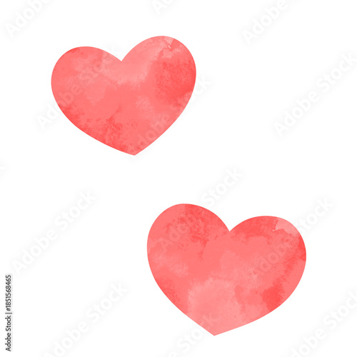 シンプルな2つのハート 手描き水彩イラスト  赤	