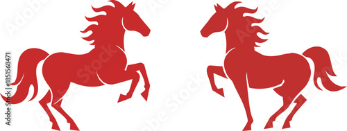 Vibrant Red Horses Silhouette Celebrating Chinese New Year Lunar New Year Festivities Illustration