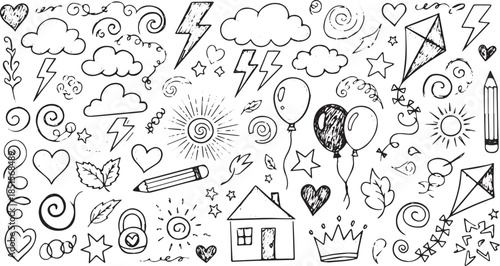 Collection of Hand Drawn Doodle Elements for Creative Projects.
