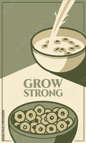 Healthy Breakfast Cereal with Milk Pouring into Bowl.