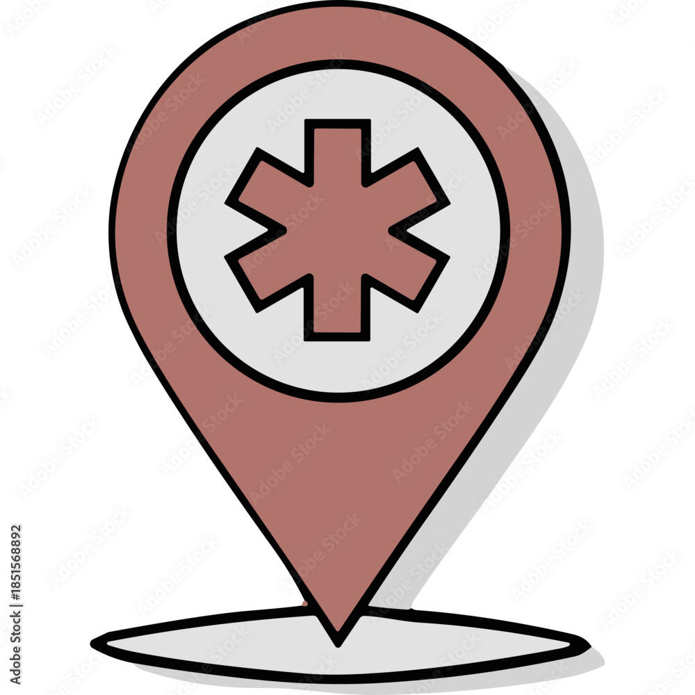 Obraz premium Medical Location Icon: Star of Life Pin