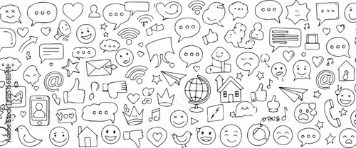 Doodle Icons of Social Media Communication and Emotions.