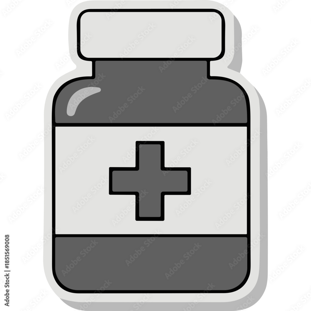 Obraz premium Medical Pill Bottle Icon with Cross Symbol