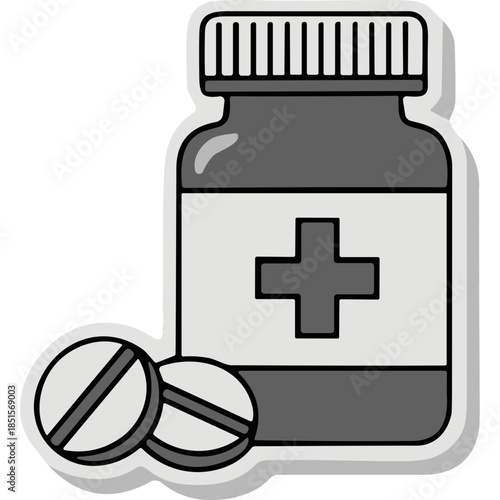 Medical Pill Bottle and Pills Icon