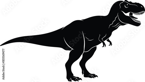 Tyrannosaurus Rex T-Rex dinosaur silhouette vector illustration, prehistoric reptile, jurassic period, predator animal, mascot, detailed graphic minimal design element, black icon, wildlife.