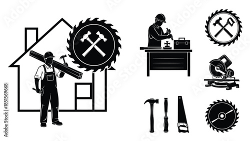 Collection of carpentry and construction icons 