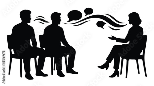 Female Therapist with Male Group Therapy Clients Silhouette