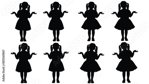Collection of girl silhouette icons showing a question gesture 