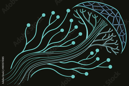 Abstract blue and black brain with neural connections