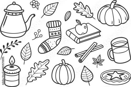 Autumn-themed and in black and white fall leaves pumpkin teapot