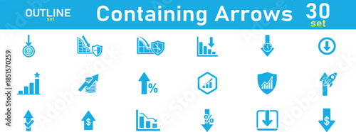 Collection of 30 containing arrows icons in outline style