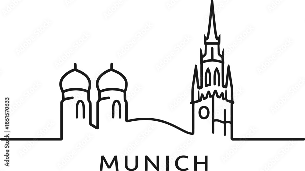 Naklejka premium Munich city skyline landmarks line art vector illustration