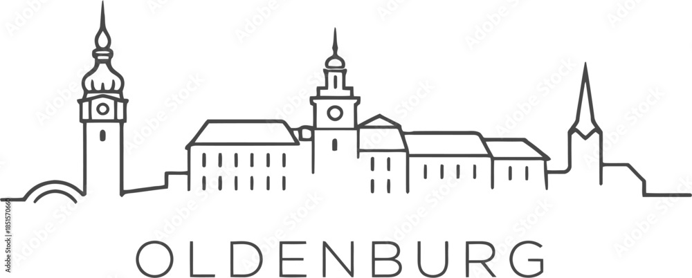 Fototapeta premium Oldenburg Germany city skyline outline minimalist vector illustration