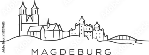 Minimalist Magdeburg city skyline with cathedral vector illustration