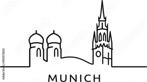 Munich city skyline landmarks line art vector illustration
