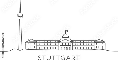 Stuttgart skyline landmarks line art vector illustration