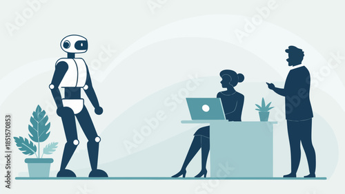 Robot interacting with people in modern office setting