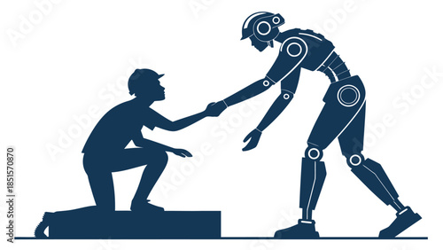 Robot helping a person up, symbolizing technology aiding humanity