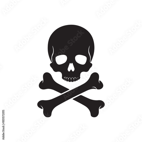Skull and cross bones silhouette vector Icon flat illustration