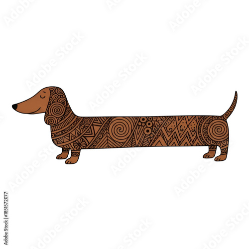 Vibrant dachshund with tribal patterns on transparent background