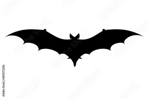 Black bat silhouette flying, spooky halloween animal vector, nocturnal creature with widespread wings, transparent background