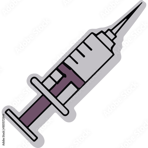 Medical Syringe Icon with Needle and Plunger
