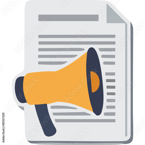 Megaphone on Document Icon: Announcement, News, Information
