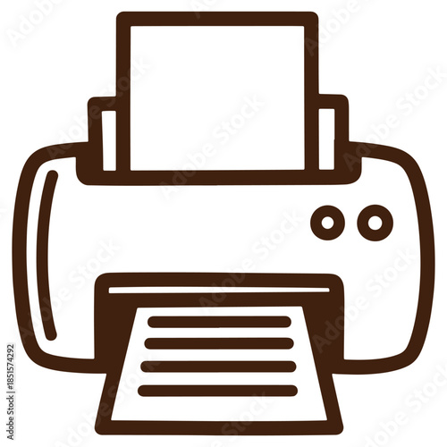 Brown outline printer icon with paper in tray isolated on white background simple design for web and print use