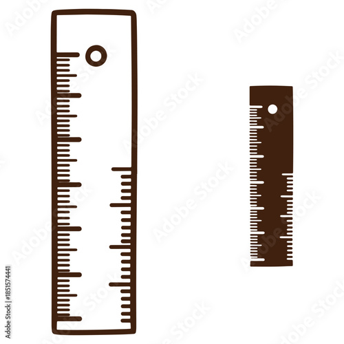 Brown ruler icons set featuring standard and mini rulers isolated on transparent background for design and measurement purposes