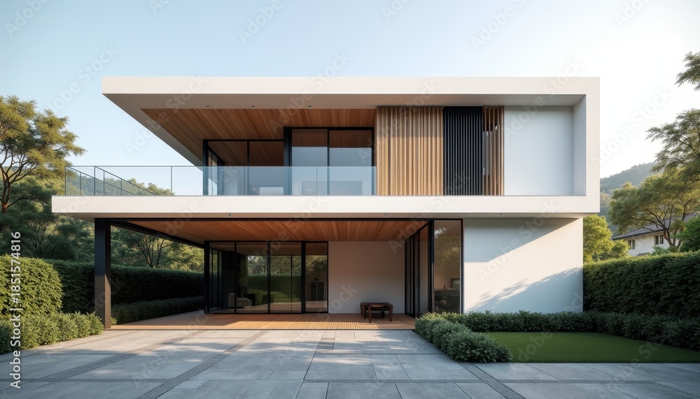 Fototapeta premium Modern luxury house architecture with large window design