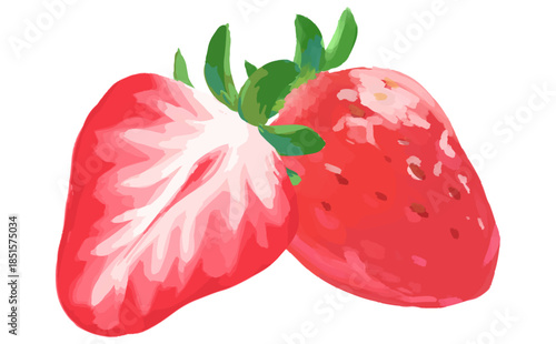 苺手描きイラスト_2つ片方断面