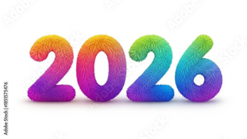 Colorful alphabet fridge magnets spelling New Year 2026 isolated for children education