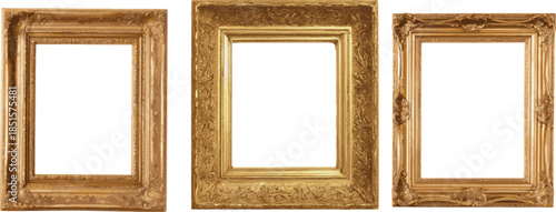 Vintage Gold Frame png element set on transparent background. Vintage ornate frames, decorative gold frames, antique photo frame collection