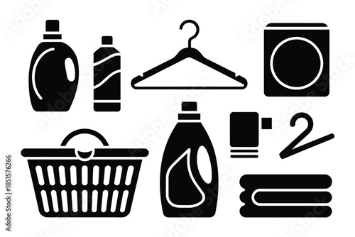 A collection of laundry-related items is shown in this illustration.