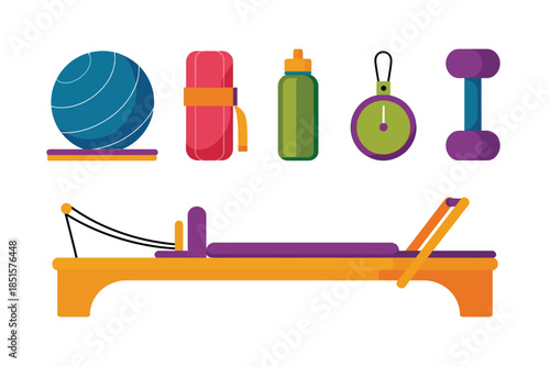 A collection of fitness equipment for a home gym.