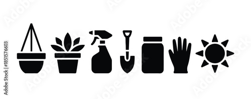 Gardening equipment and plant care items are displayed.