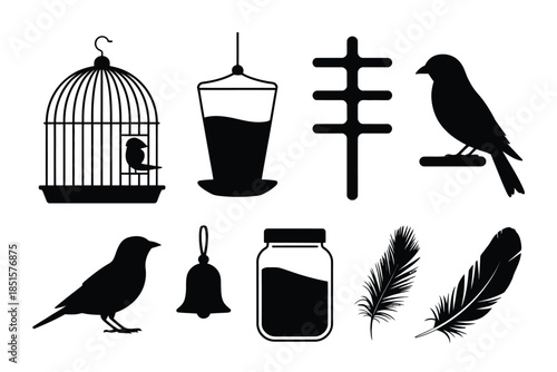 Silhouettes of various bird-related objects and birds are displayed.