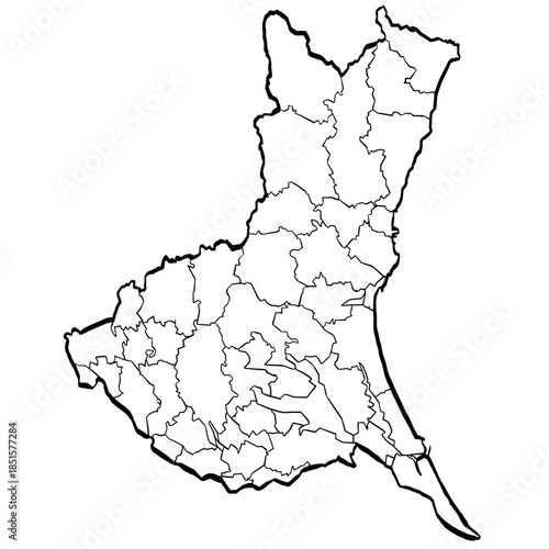 茨城県地図 筆タッチ 市町村区分 和風 関東 東日本 /  A brushstroke map of Ibaraki prefecture 2