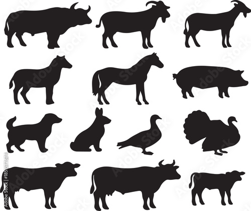 Farm animal silhouettes collection