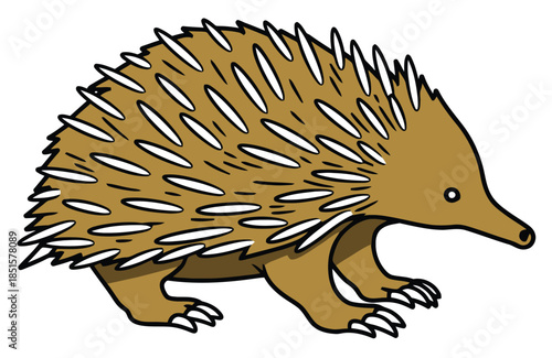 Adorable Spiny Echidna Character Cartoon Drawing Isolated On White Background