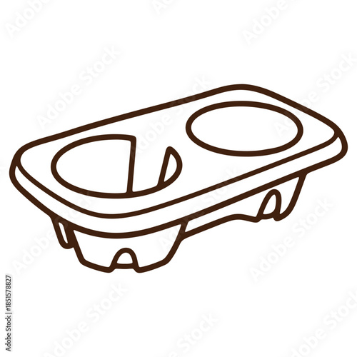Illustrated outline of a double pet bowl ideal for feeding cats and dogs isolated on a transparent background