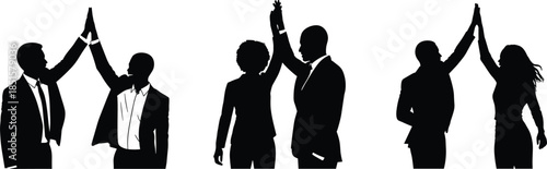 Business teamwork, corporate success, silhouette people, high five gesture, professional unity, office collaboration, agreement, motivation, leadership,  