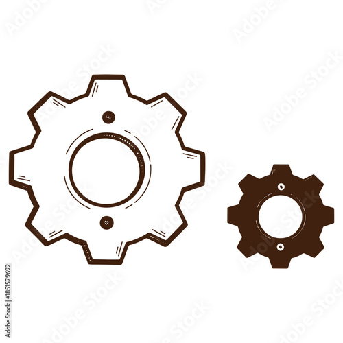 Illustration of interlocking gears representing industry and machinery isolated on transparent background