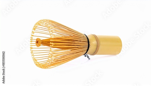 Traditional bamboo matcha whisk (chasen) with thin carved tines, used in Japanese tea ceremonies.