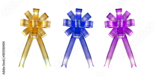blue ribbon and bow,Separate colorful ribbons for festive decoration isolate.