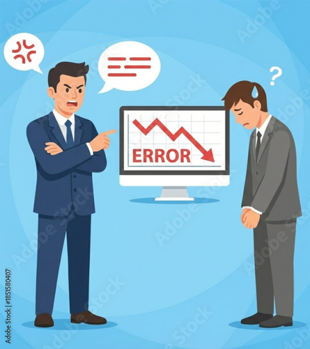 Vector illustration of a boss who is angry with his employee who is negligent about hidden things.